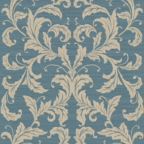 Galerie Nordic Elements Blue Embossed Linear Damask Wallpaper Roll