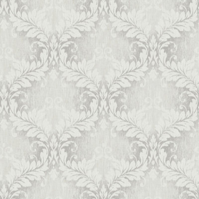 Galerie Nordic Elements Silver Embossed Floral Damask Trellis Wallpaper Roll