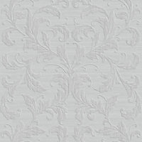 Galerie Nordic Elements Silver Embossed Linear Damask Wallpaper Roll