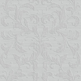 Galerie Nordic Elements Silver Embossed Linear Damask Wallpaper Roll