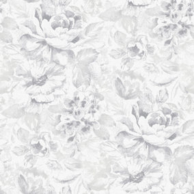 Galerie Nordic Elements Silver Large Floral Bunches Wallpaper Roll