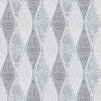 Galerie Nordic Elements Silver Metallic Teardrop Leaves Wallpaper Roll