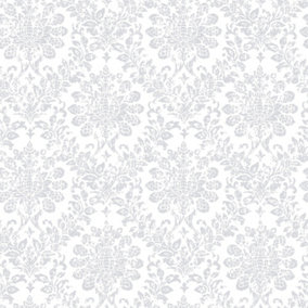 Galerie Nordic Elements Silver Smooth Floral Damask Wallpaper Roll