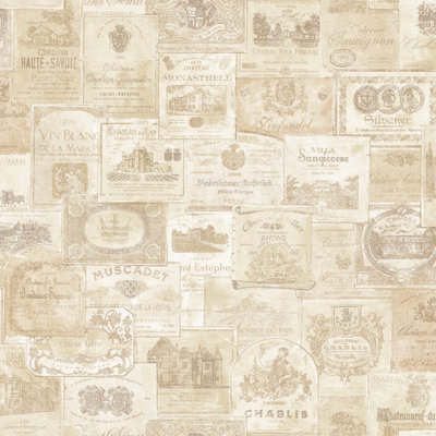 Galerie Nostalgie Beige Wine Labels Smooth Wallpaper