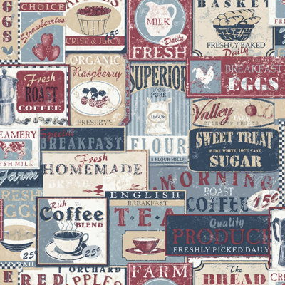 Galerie Nostalgie Blue Enamel Signs Smooth Wallpaper