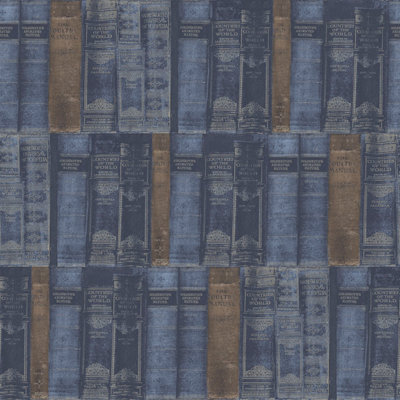 Galerie Nostalgie Blue Library Books Smooth Wallpaper