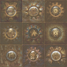 Galerie Nostalgie Bronze Brown Industrial Tiles Smooth Wallpaper
