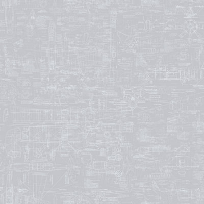 Galerie Nostalgie Silver Grey Blueprint Smooth Wallpaper