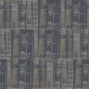 Galerie Nostalgie Silver Grey Library Books Smooth Wallpaper