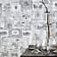 Galerie Nostalgie Silver Grey Wine Labels Smooth Wallpaper