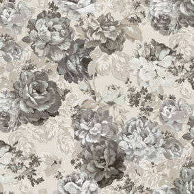 Galerie Opulence Beige Grey Italian Floral Embossed Wallpaper