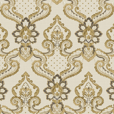 Galerie Opulence Beige Luxury Italian Damask Embossed Wallpaper