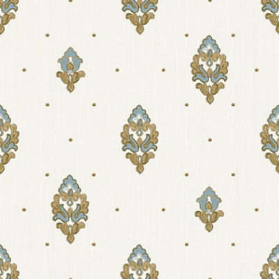 Galerie Opulence Cream Blue Italian Motif Embossed Wallpaper