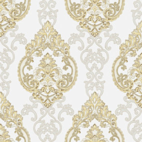 Galerie Opulence Cream Gold Large Damask Embossed Wallpaper