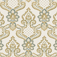 Galerie Opulence Gold Blue Luxury Italian Damask Embossed Wallpaper