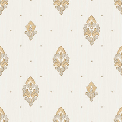 Galerie Opulence Gold Cream Italian Motif Embossed Wallpaper