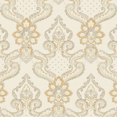 Galerie Opulence Gold Cream Luxury Italian Damask Embossed Wallpaper