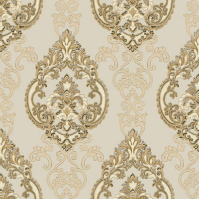 Galerie Opulence Gold Large Damask Embossed Wallpaper