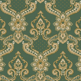 Galerie Opulence Green Luxury Italian Damask Embossed Wallpaper