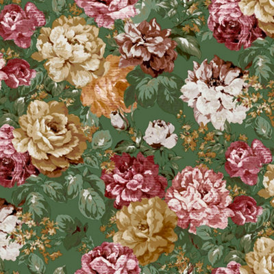 Galerie Opulence Green Pink Italian Floral Embossed Wallpaper