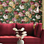 Galerie Opulence Green Pink Italian Floral Embossed Wallpaper
