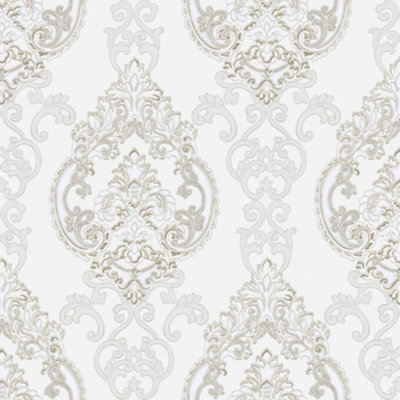 Galerie Opulence Grey Large Damask Embossed Wallpaper DIY at B&Q