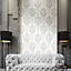 Galerie Opulence Grey Large Damask Embossed Wallpaper
