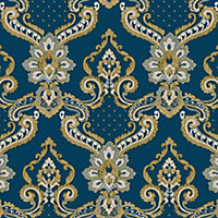 Galerie Opulence Navy Blue Gold Luxury Italian Damask Embossed Wallpaper