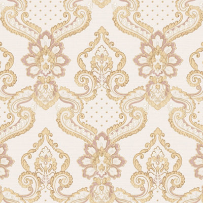 Galerie Opulence Pink Gold Luxury Italian Damask Embossed Wallpaper