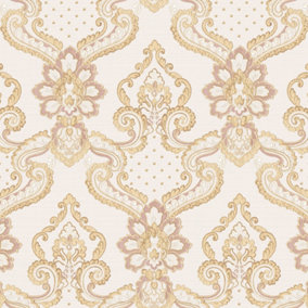 Galerie Opulence Pink Gold Luxury Italian Damask Embossed Wallpaper