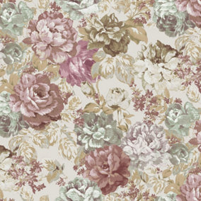 Galerie Opulence Pink Green Gold Italian Floral Embossed Wallpaper
