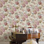 Galerie Opulence Pink Green Gold Italian Floral Embossed Wallpaper