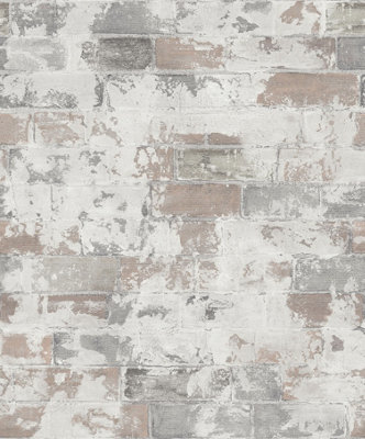 Galerie Organic Textures Beige Brown Grey Brick Textured Wallpaper