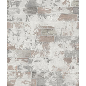 Galerie Organic Textures Beige Brown Grey Brick Textured Wallpaper