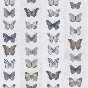 Galerie Organic Textures Beige Grey Jewel Butterflies Stripe Textured Wallpaper
