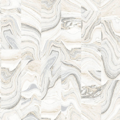 Galerie Organic Textures Beige Silver Grey Agate Tile Textured Wallpaper