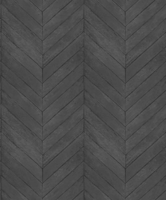 Galerie Organic Textures Black Chevron Wood Textured Wallpaper