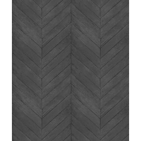 Galerie Organic Textures Black Chevron Wood Textured Wallpaper