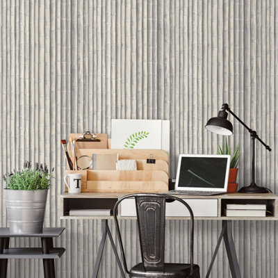 Galerie Organic Textures Grey Bamboo Textured Wallpaper