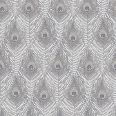 Galerie Organic Textures Grey Peacock Feather Textured Wallpaper