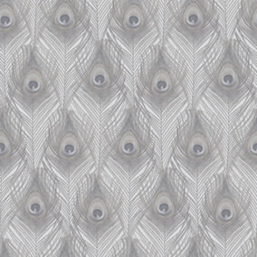 Galerie Organic Textures Grey Peacock Feather Textured Wallpaper
