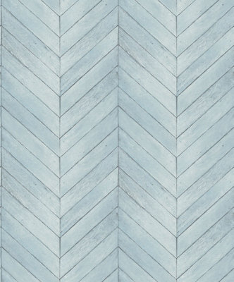 Galerie Organic Textures Turquoise Chevron Wood Textured Wallpaper