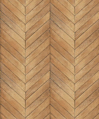 Galerie Organic Textures Warm Brown Yellow Chevron Wood Textured Wallpaper