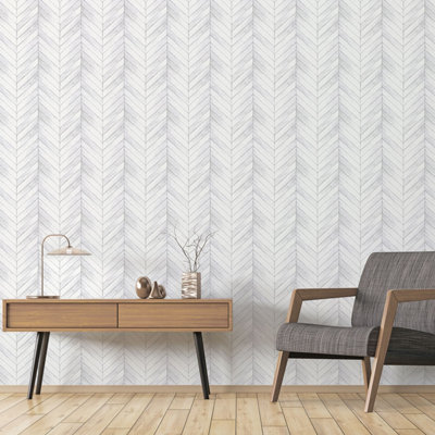 Galerie Organic Textures White Grey Chevron Wood Textured Wallpaper