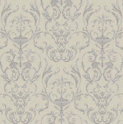 Galerie Ornamenta 2 Silver Grey Toscano Damask Embossed Wallpaper