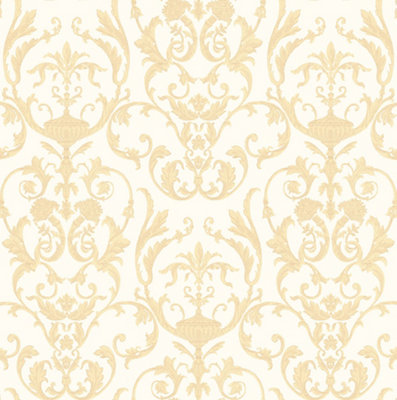 Galerie Ornamenta 2 White Gold Toscano Damask Embossed Wallpaper