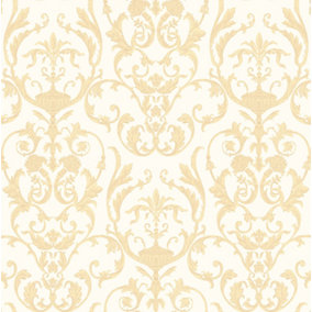 Galerie Ornamenta 2 White Gold Toscano Damask Embossed Wallpaper