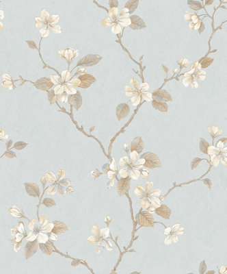 Galerie Palazzo Blue Dogwood Floral Embossed Wallpaper