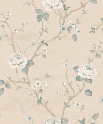 Galerie Palazzo Blue Luisella Floral Embossed Wallpaper DIY at B&Q