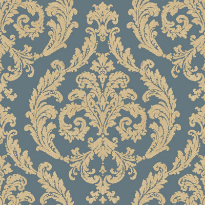 Galerie Palazzo Blue Silk Damask Embossed Wallpaper